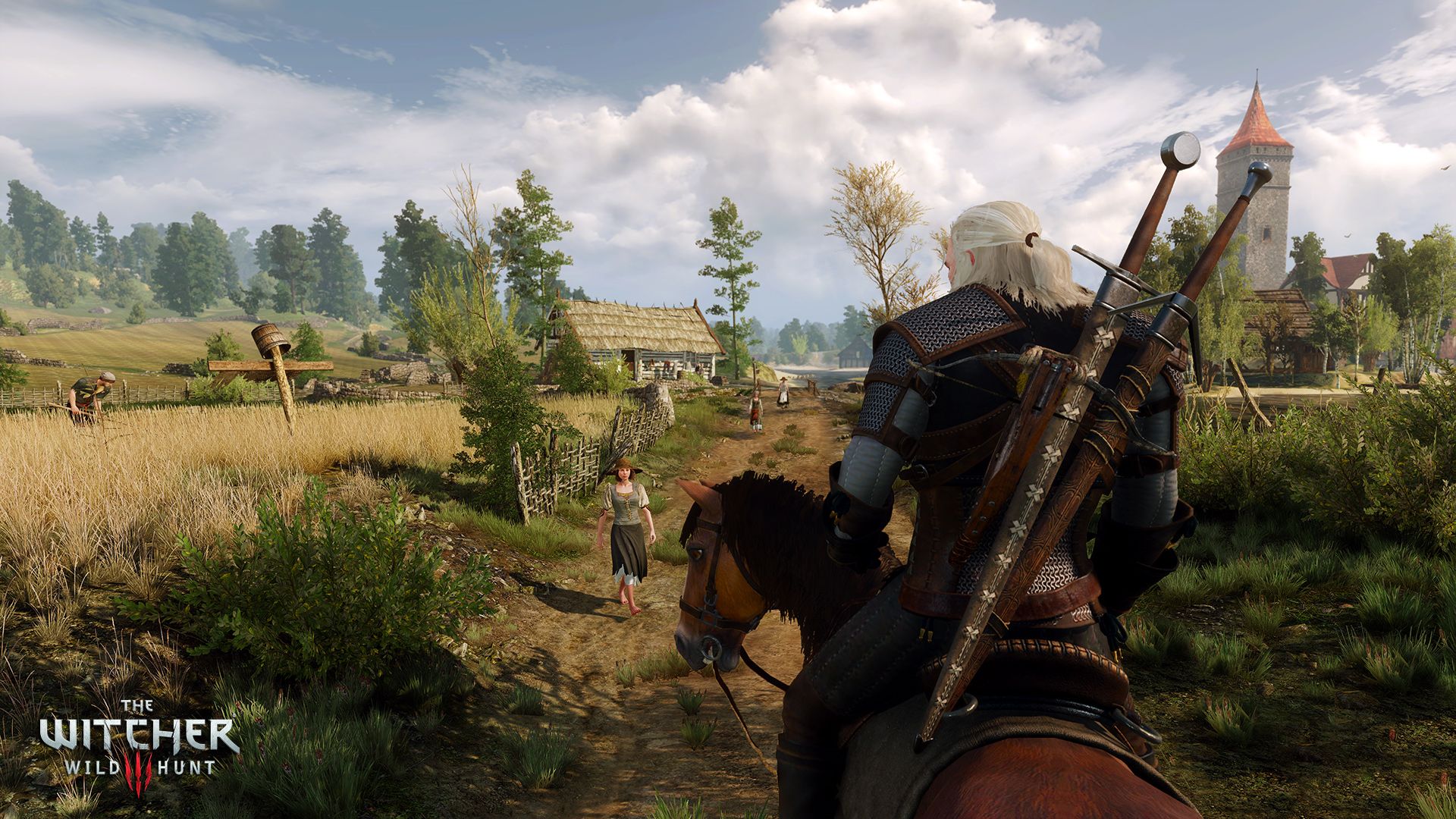 Geralt entrant dans un village