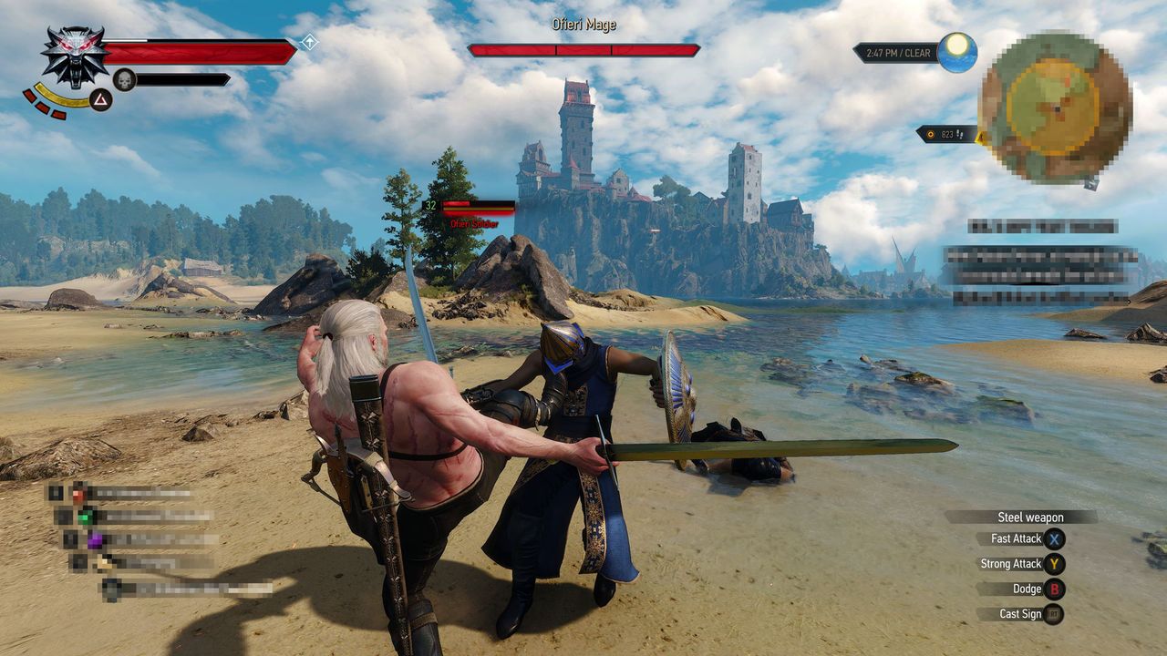 Géralt affrontant un boss