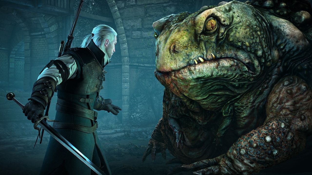 Géralt face à un monstre crapaud
