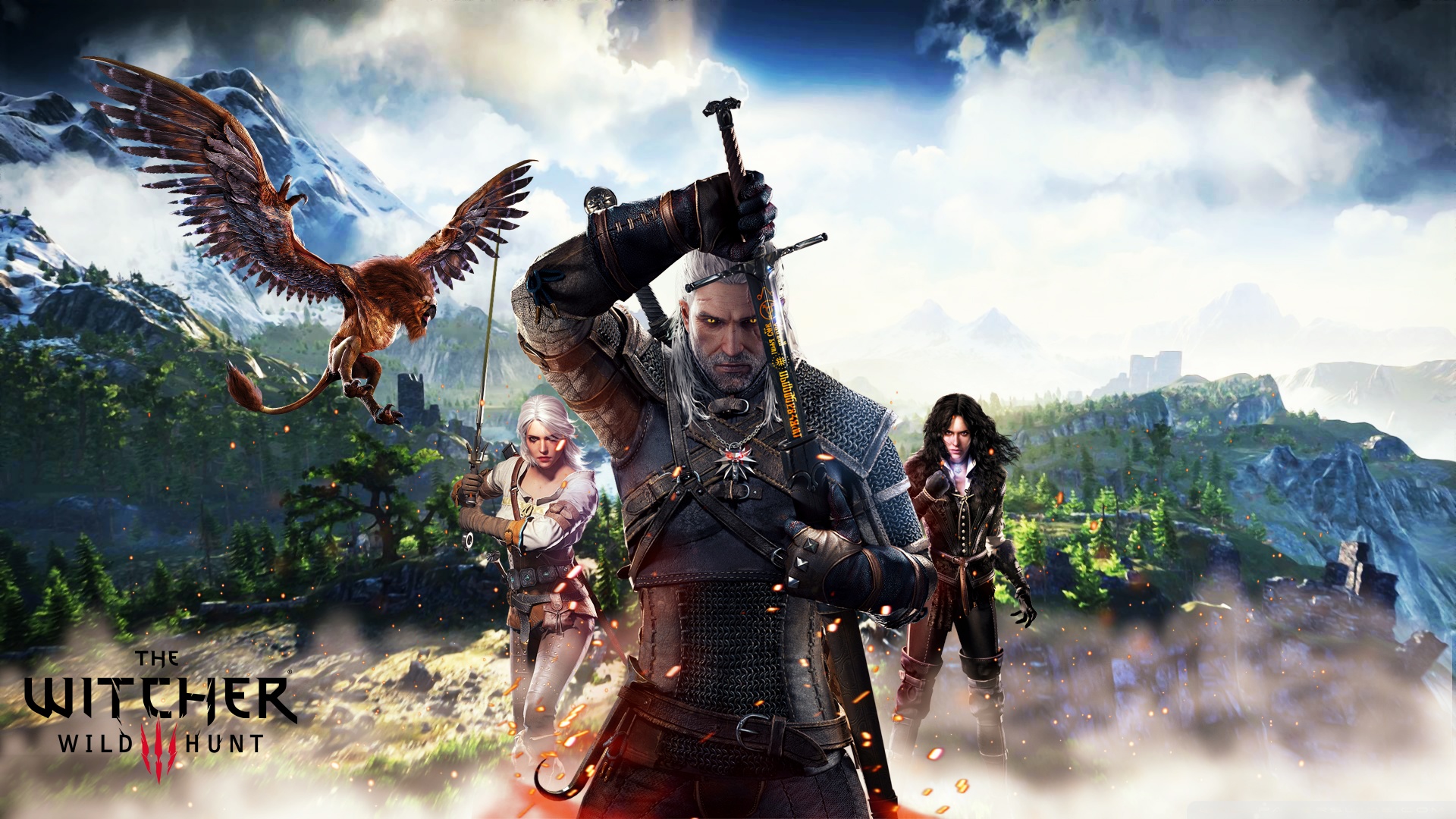 Wallpaper avec Geralt, Ciri et Yennefer